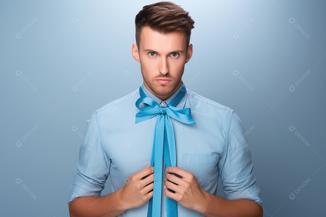 Defensor masculino usando tons azuis para aumentar a conscientização sobre o câncer