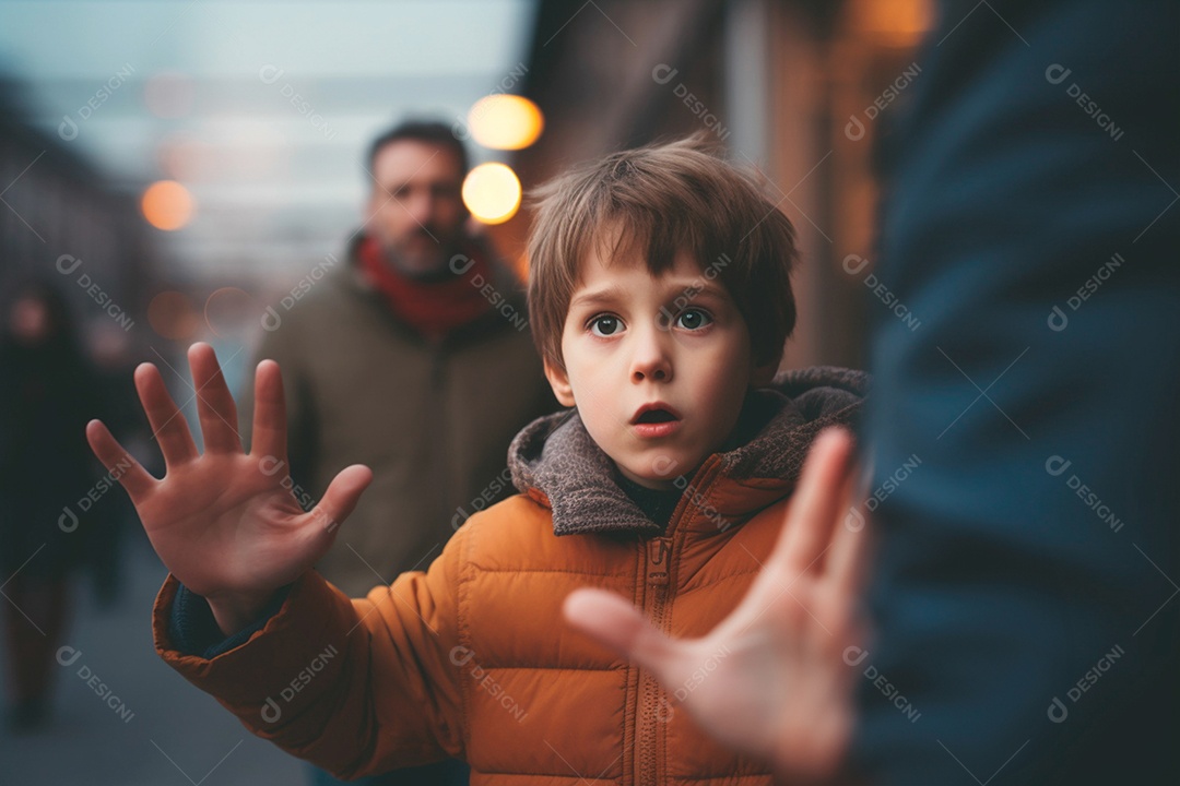 Jovem aterrorizado fugindo de pai furioso