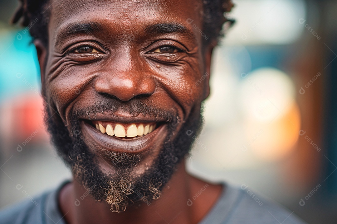 Um homem sorrindo enfatizando a importância da higiene bucal