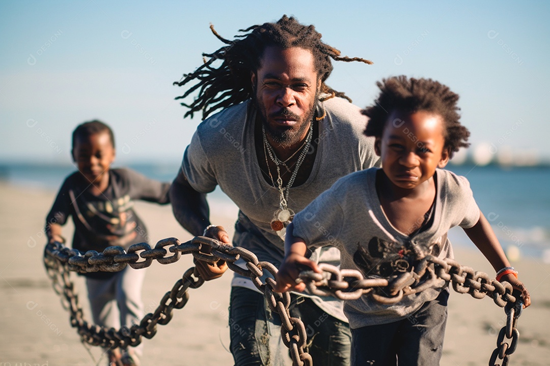 Pessoas de ascendência africana carregam correntes como símbolo contra o racismo