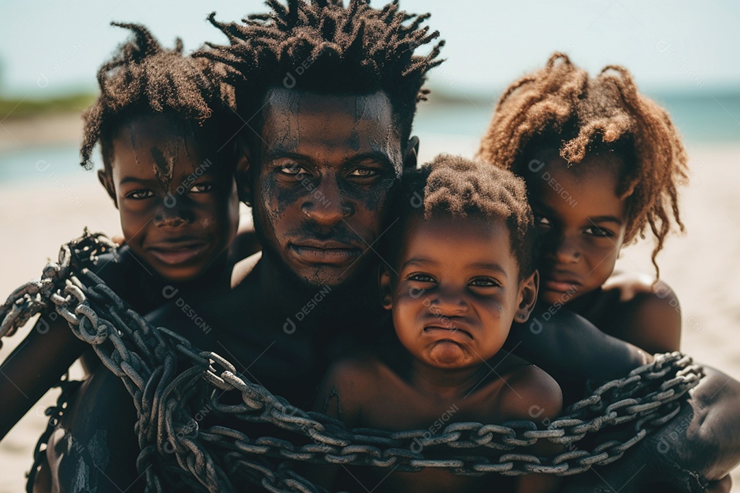 Pessoas de ascendência africana carregam correntes como símbolo contra o racismo