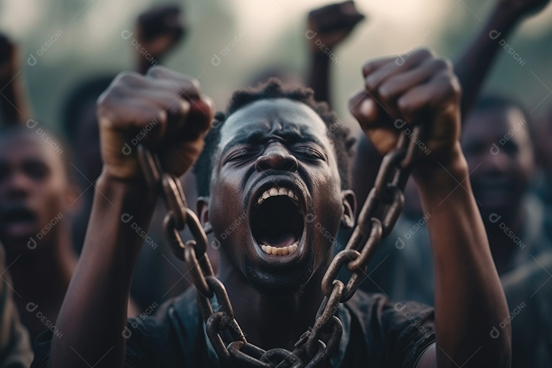 Afrodescendentes negro acorrentado símbolo contra a discriminação