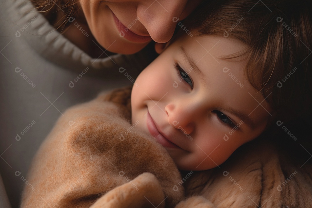 Uma mãe abrançando seu filho lindo
