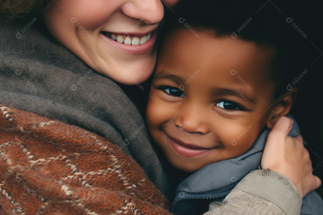 Mãe abraçando seu filhinho com amor