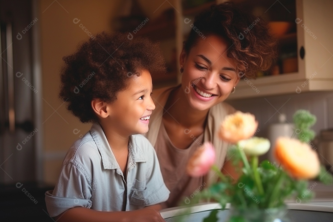 Mãe e seu filho se divertindo juntos
