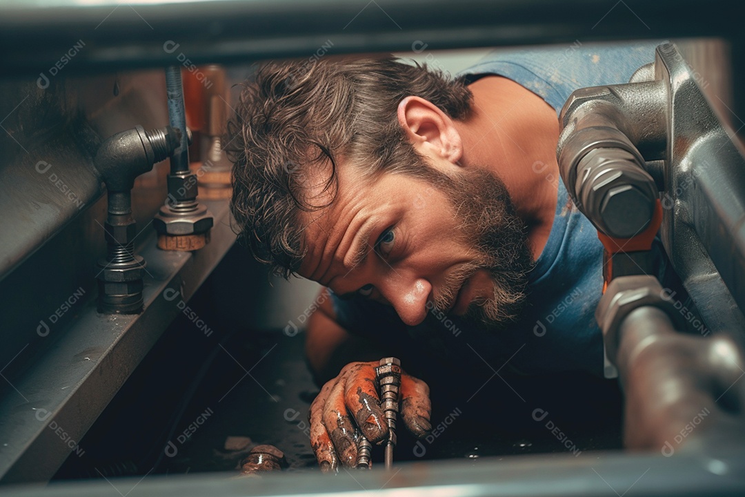 Homem encanador profissional trabalhando