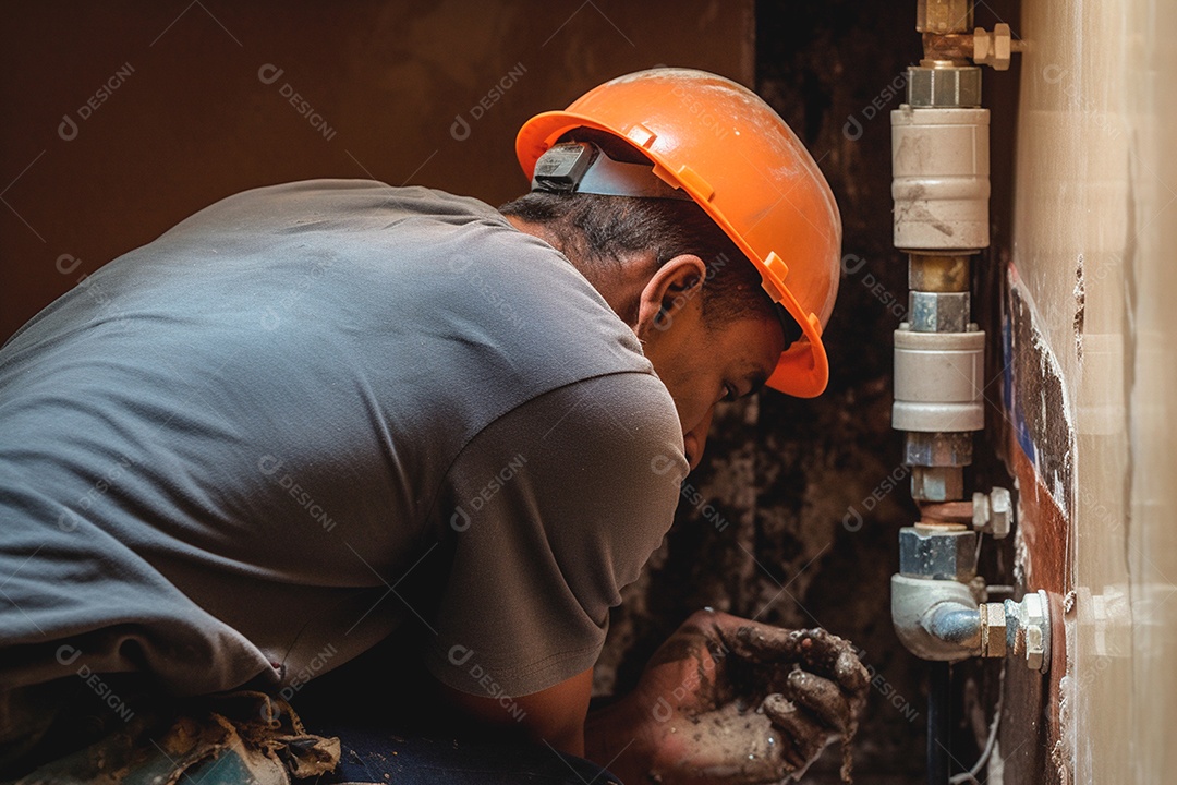 Homem encanador profissional trabalhando