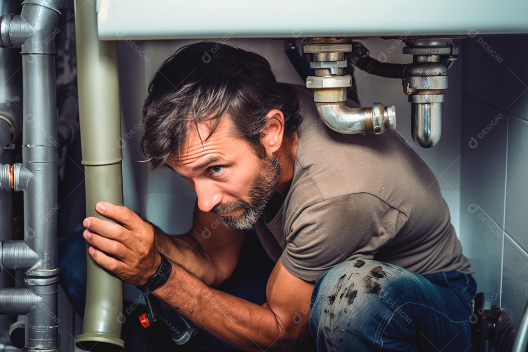 Encanador competente conduzindo inspeção de tubos