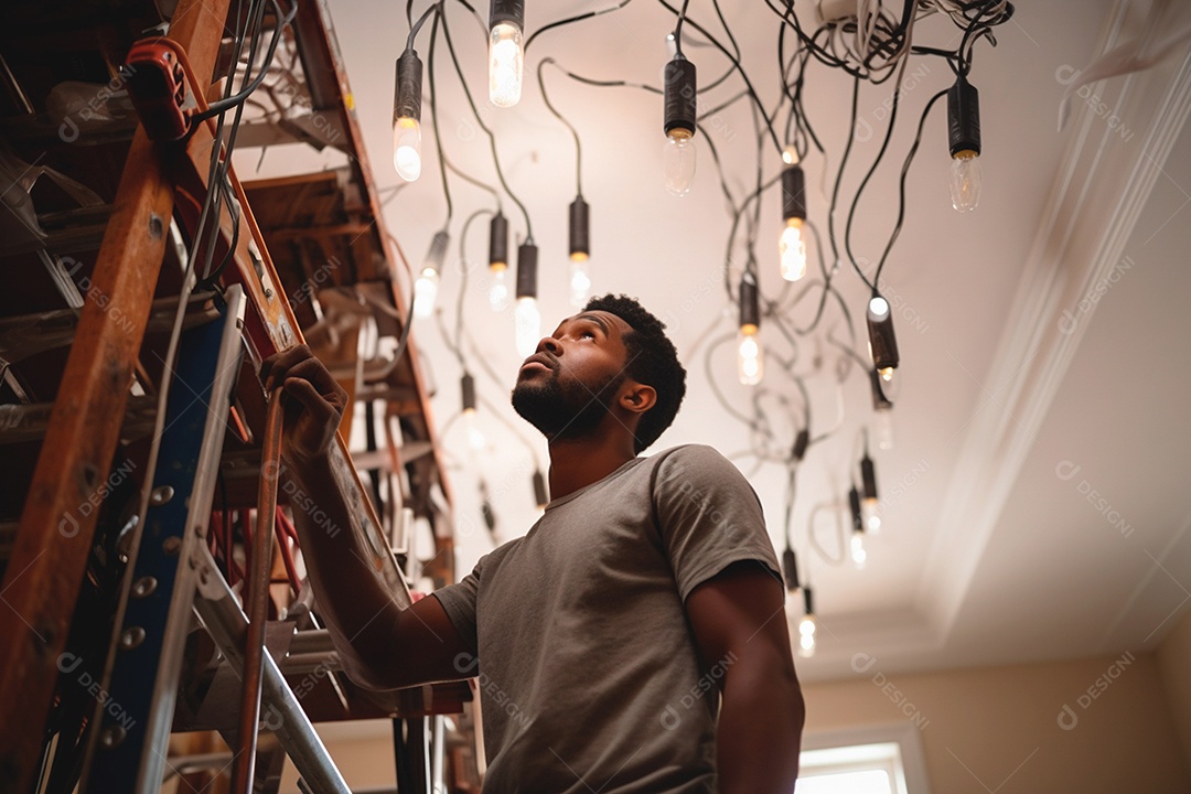 Especialista em manutenção elétrica trabalhando habilmente