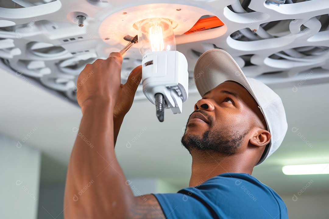 Homem trabalhando dando manutenção em eletricidade