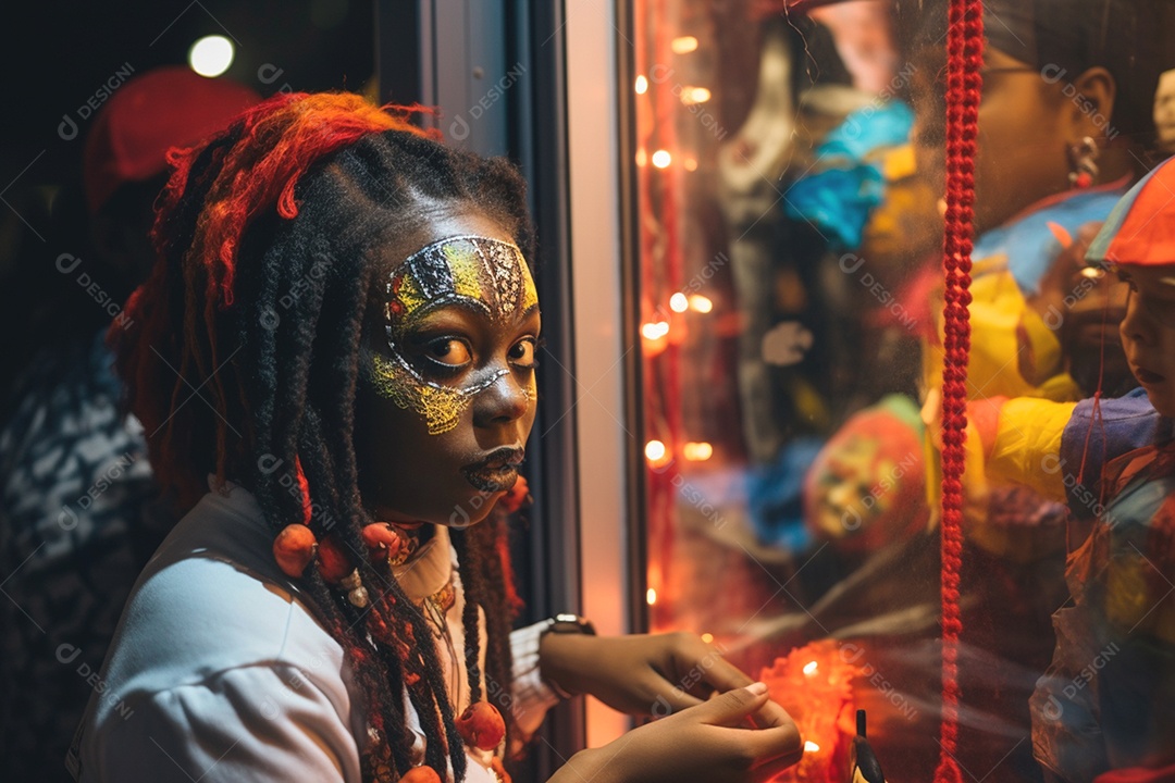 Menina fantasiada com rosto pintando para o halloween
