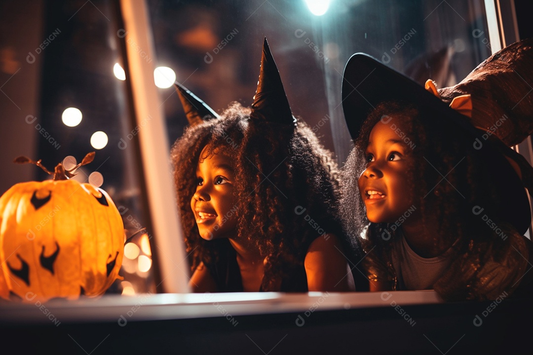 Meninas fantasiadas de bruxas para o halloween