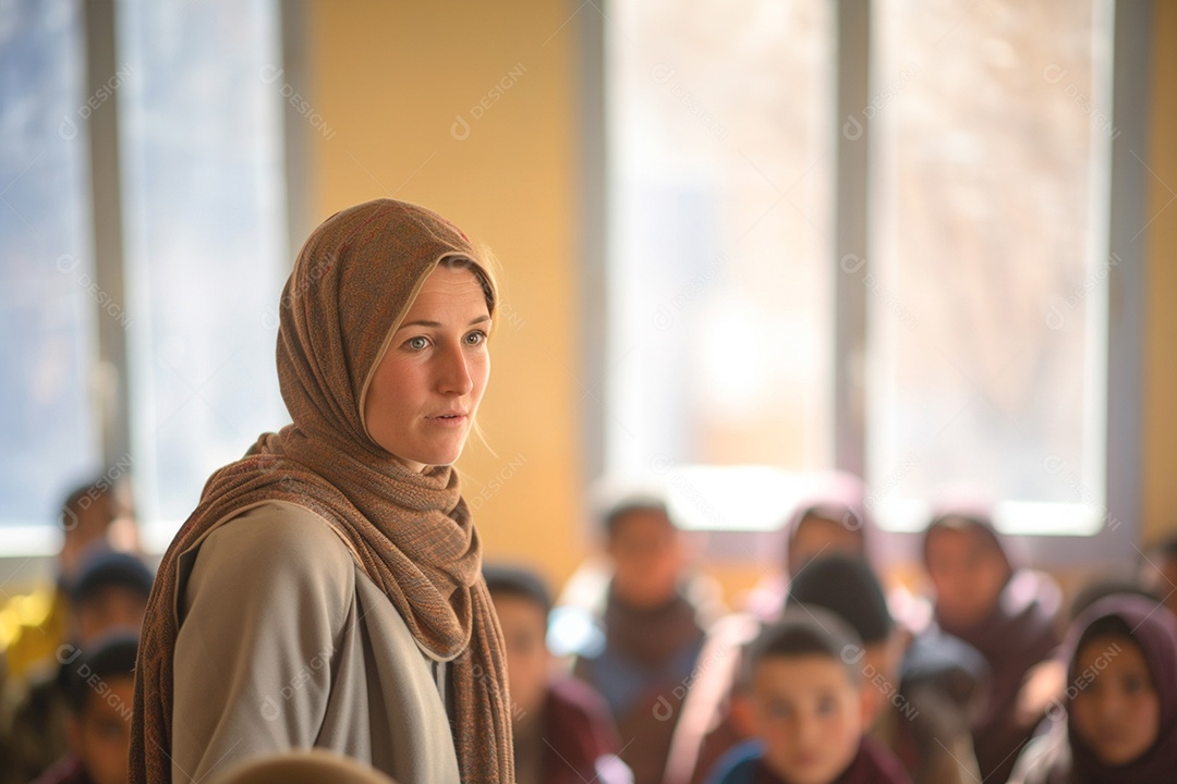 Professora ministra palestra na sala de aula