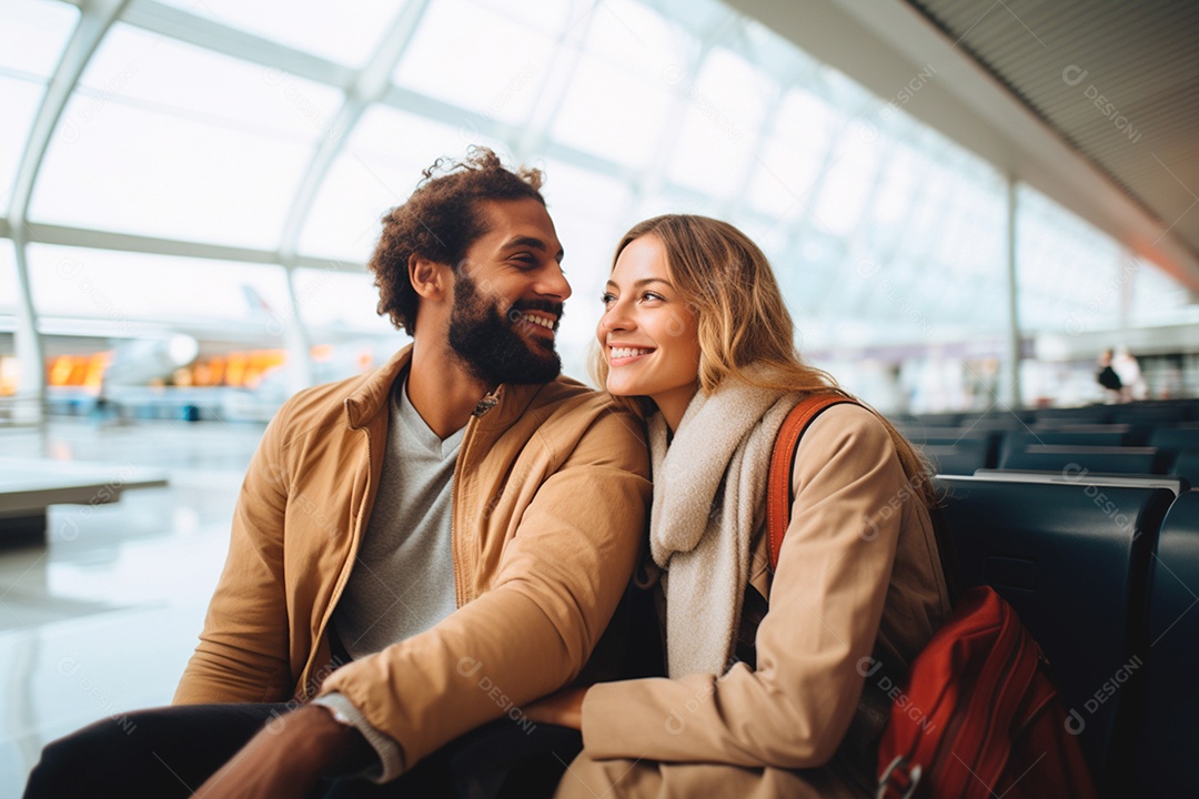 Casal juntinhos felizes prontos para viagem