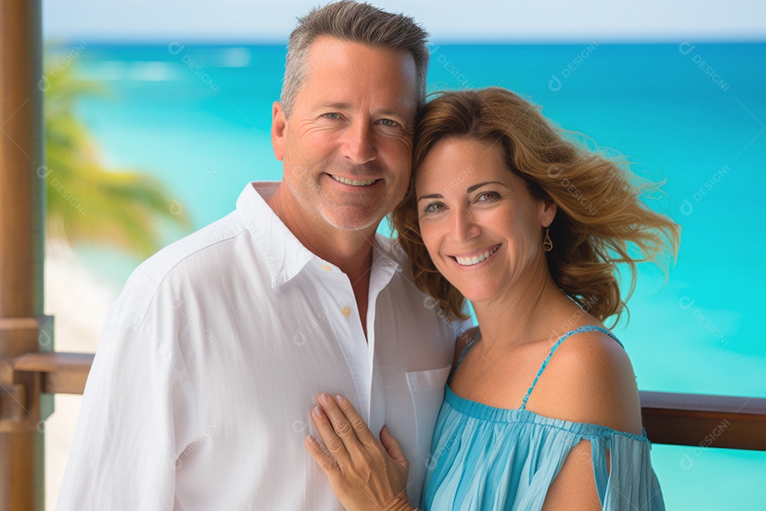 Casal apaixonado desfruta de luxuosa acomodação à beira-mar