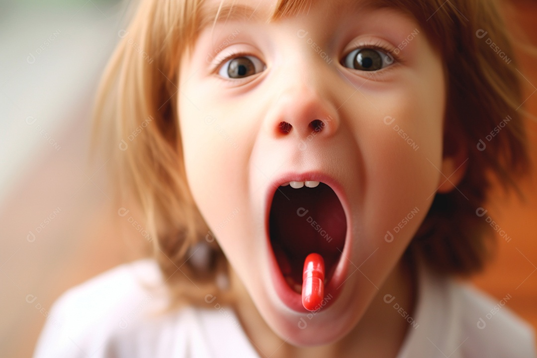 Um garotinho comendo bala vermelha