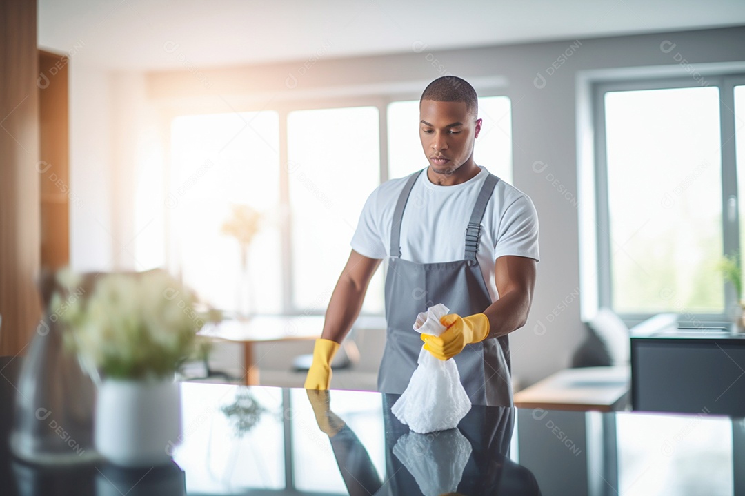 Homem trabalhando em limpeza especifica