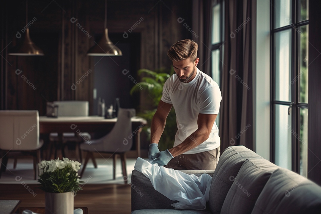 Limpador especialista executando tarefas de limpeza profissionais