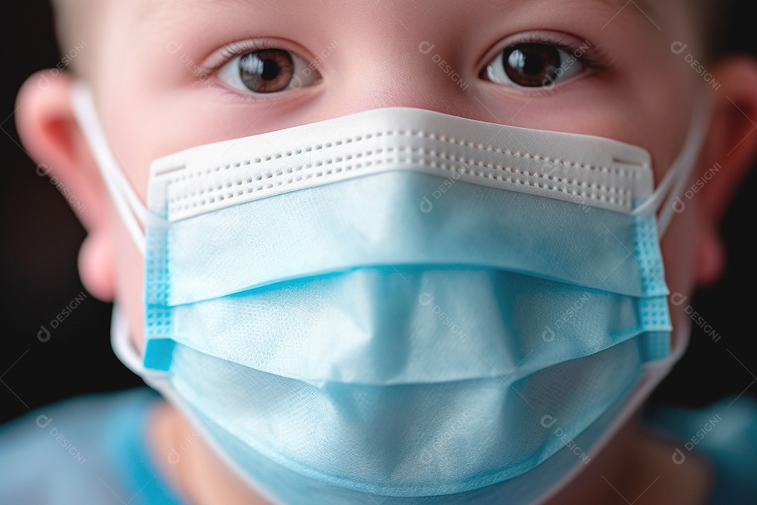 Criança usando máscara protetora para evitar doenças transmissíveis