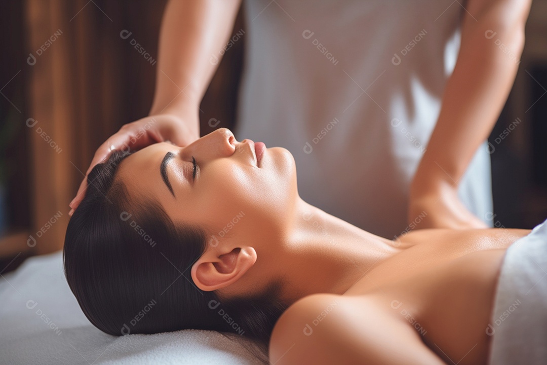 Mulher fazendo massagem facial feita por um profissional especializado