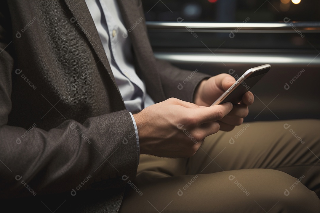 Homem bem vestido mexendo no celular