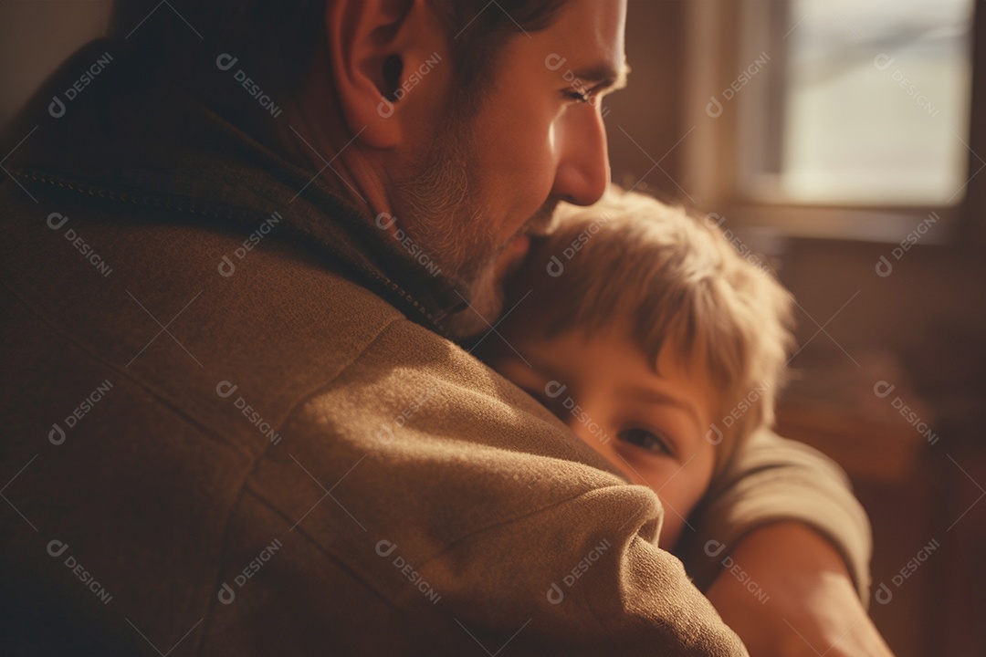 Um pai abraçando seu filho com muito amor e parceria