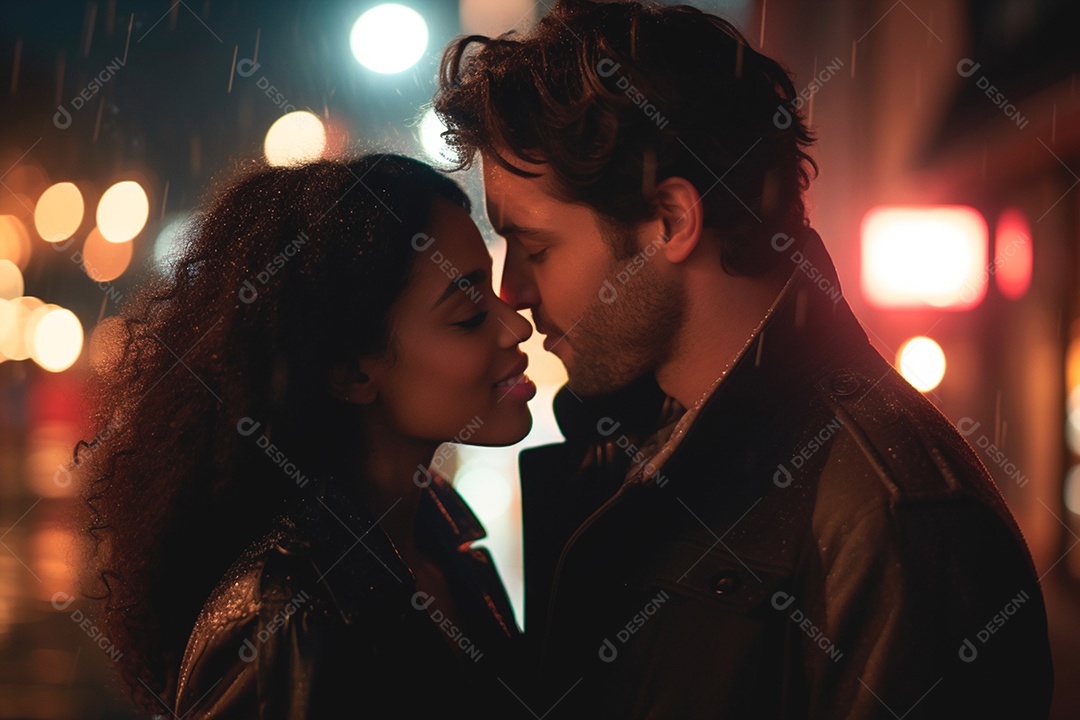 Casal com muito desejo e amor numa noite de passeio