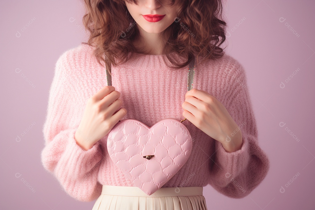 Young stylish with pink heart bag