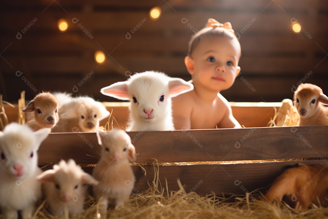 Bebê fofo com muitos animais