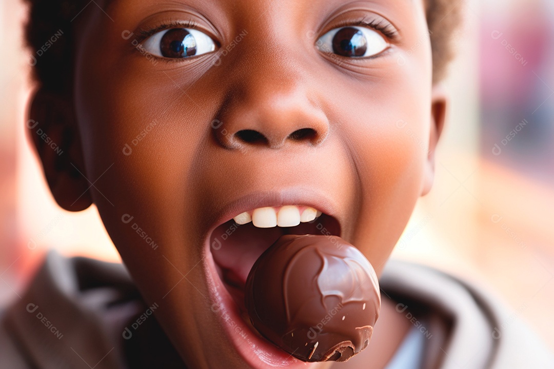 Menino com bombom na boca