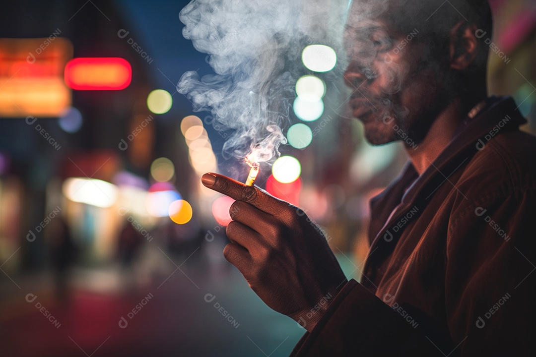 Homem fumando cigarro com muita fumaça