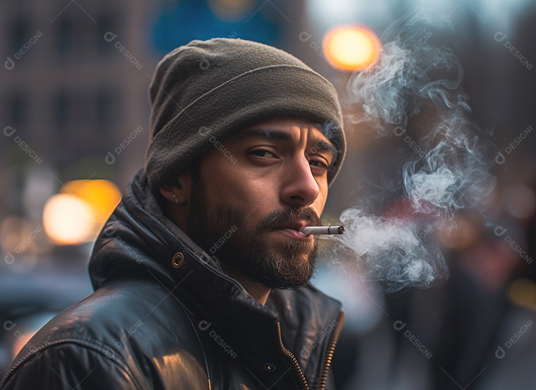 Homem fumando cigarro ao ar livre