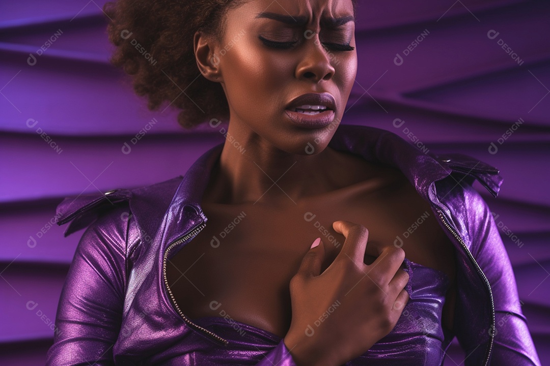 Uma mulher com roupa lilás aumenta a conscientização sobre o câncer cervical