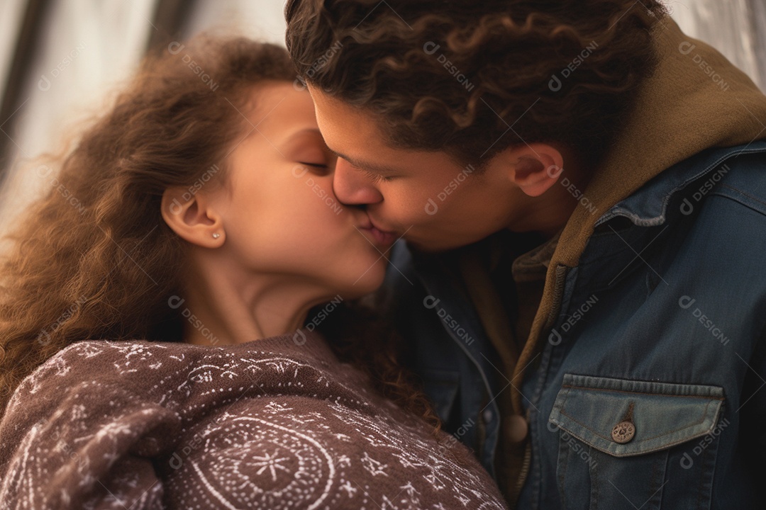 Jovem casal se beijando