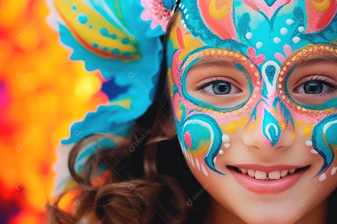 Maquiagem colorida de carnaval em indivíduo feliz