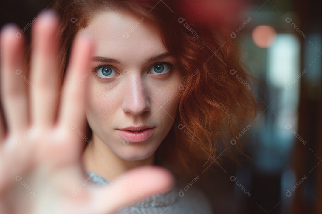 Uma mulher gesticula para acabar com o assédio