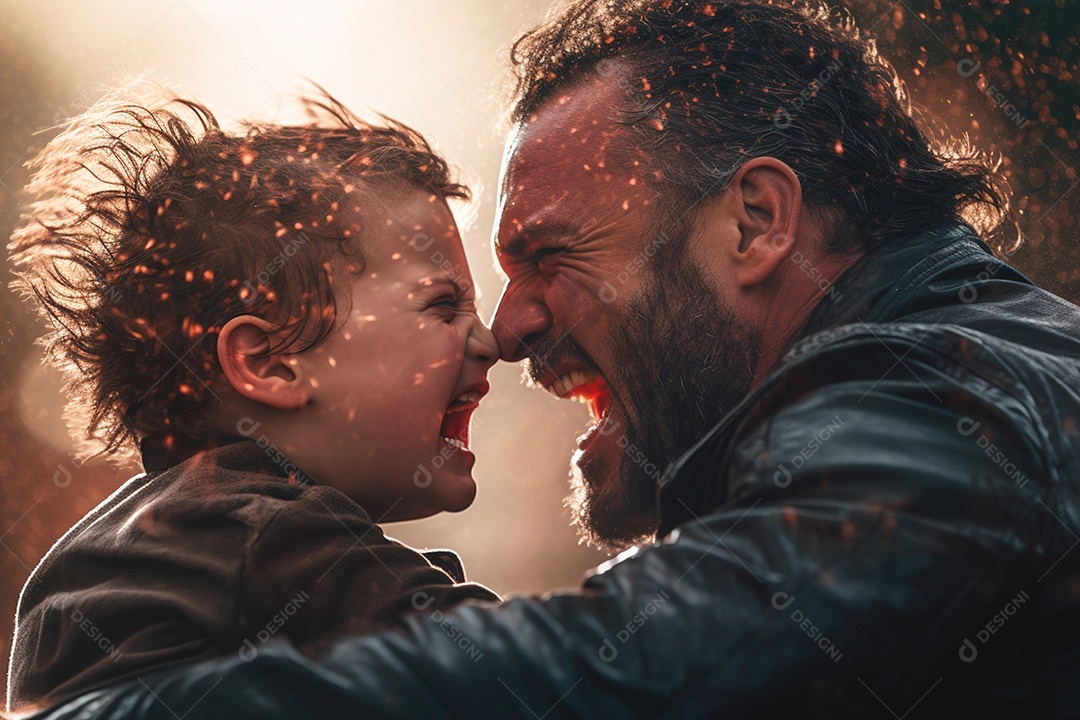 Pai gritando com seu filho pequeno e ele chorando