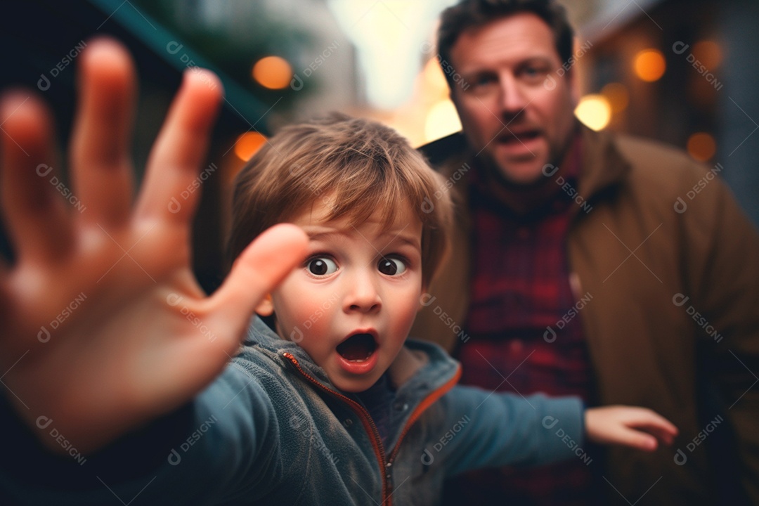 Garoto aterrorizado fugindo do pai furioso