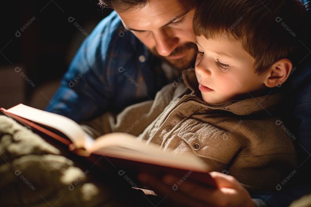 Pai cumprimindo com seu dever de partenidade curtindo com seu filho leitura