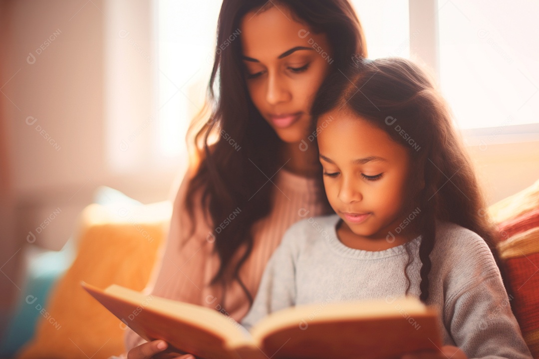 Mãe lendo livro com sua filha