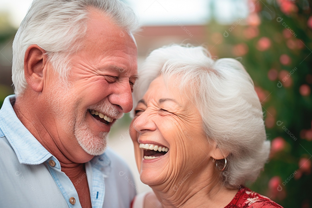 Casal de idosos felizes abraçados