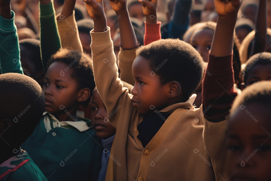 Crianças negras levantam os punhos em protesto contra o racismo