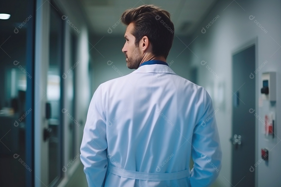 Medico olhando para o lado visitando pacientes