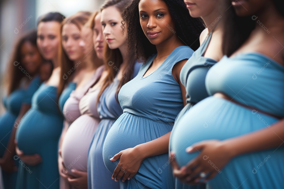 Grávidas vestidas de azul para foto de gestante