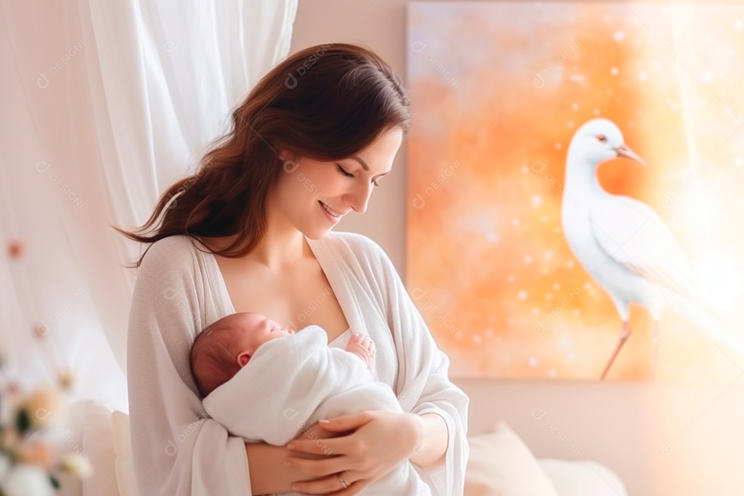 Uma mãe segurando seu bebê lindo