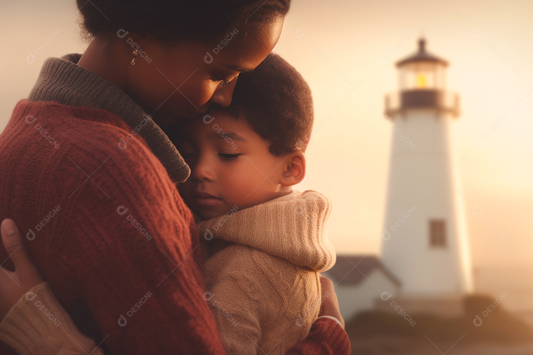 Uma mãe abraçando forte e com amor seu filho