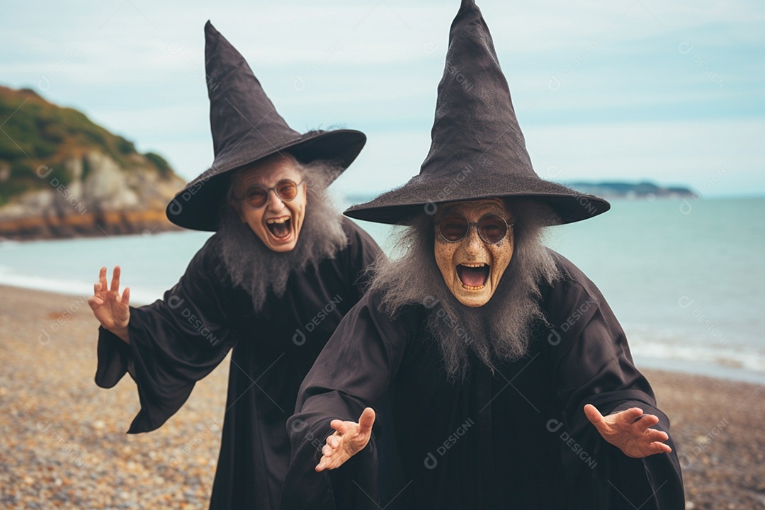 Pessoas fantasiadas de bruxas de Halloween