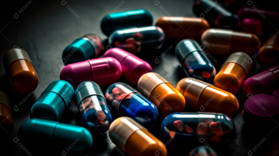 Pílulas para terapia de doenças, medicamentos analgésicos IA generativa.