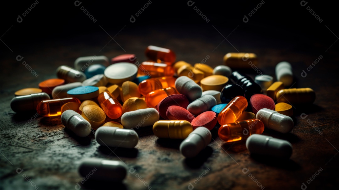 Pílulas para terapia de doenças, medicamentos analgésicos IA generativa.