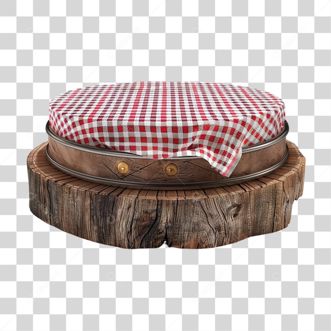 Mesa de Madeira Redonda com Pano Xadrez PNG Transparente